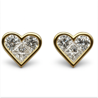 18 KT White Gold Diamond Heart Stud Earrings