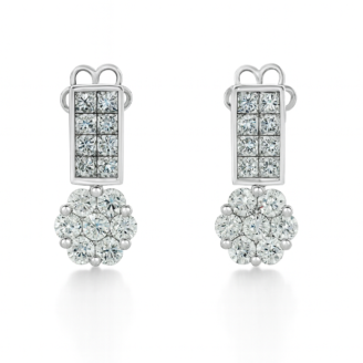 18 KT Gold Diamond Square Flower Earrings