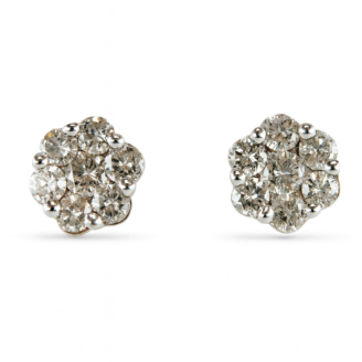 18 KT Gold Floral Diamond Stud Earrings