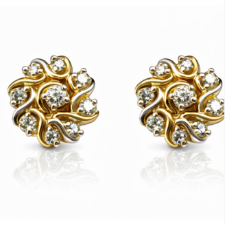 18 KT Gold Diamond Flower Earrings
