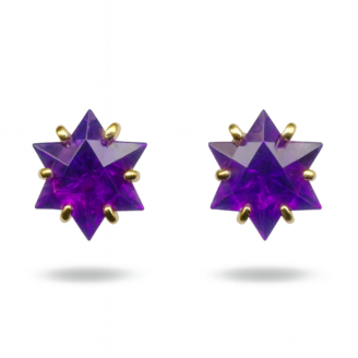 18 KT Gold Star-Cut Amethyst Stud Earrings