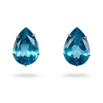 18 KT Gold Pear-Cut Blue Topaz Stud Earrings