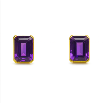 18 KT Gold Emerald-Cut Amethyst Stud Earrings