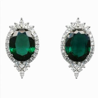 18 KT Gold Oval Emerald Diamond Stud Earrings