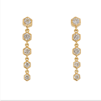 18 Kt Gold Diamond Hexagon Dangle Earrings