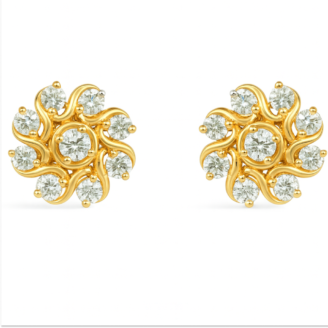 18 KT Gold Diamond Floral Stud Earrings