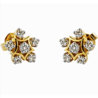 18 KT Yellow Gold Floral Diamond Earrings