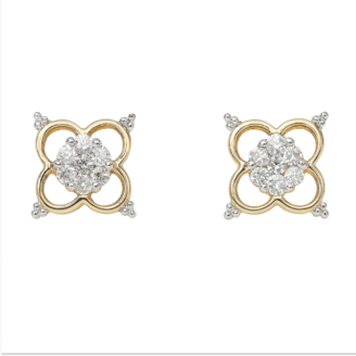 Floral Clover 18 KT Gold Diamond Stud Earrings