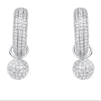 18 KT White Gold Diamond Drop Earrings | Pave Set Diamonds |
