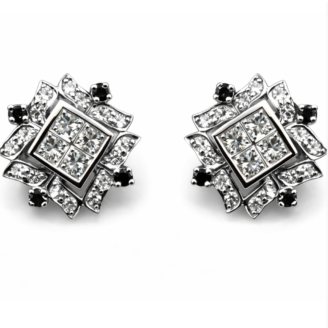 Floral Square 18 KT Gold Diamond Earrings