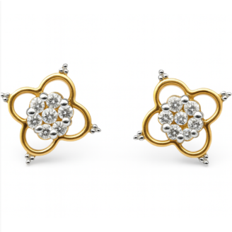 18 KT Gold Round Diamond Floral Stud Earrings