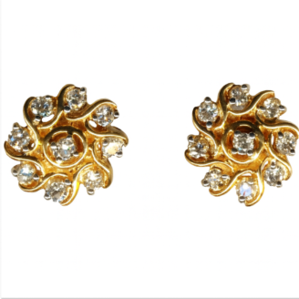 18 KT Gold Diamond Floral Stud Earrings