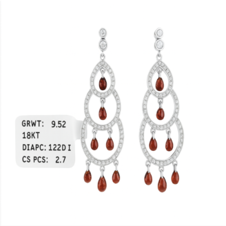 18 KT Gold Garnet & Diamond Drop Earrings