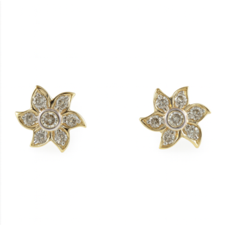 18 KT Gold Natural Diamond Flower Earrings