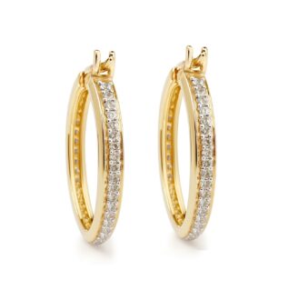 18 KT Yellow Gold Diamond Hoop Earrings