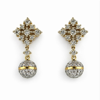 18 KT Yellow Gold Diamond Drop Earrings