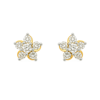 18 KT Gold Diamond Flower Stud Earrings