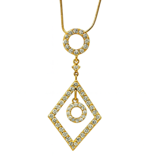 18 KT Gold Diamond Square & Circle Pendant Chain