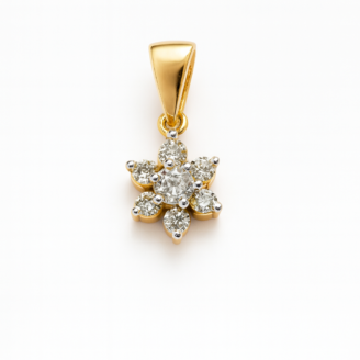 18 KT Gold Natural Diamond Cluster Floral Pendant