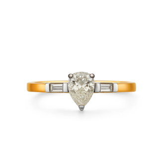 18 KT Yellow & White Gold Pear Cut Diamond Ring