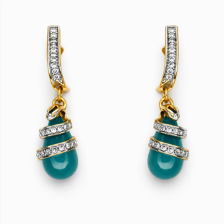 18 KT Gold Emerald Elegance Diamond Drop Earrings