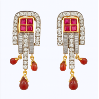 18 KT Yellow Gold Designer Ruby Diamond Earrings
