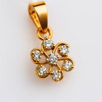 18 KT Gold Diamond Flower Spark Pendant