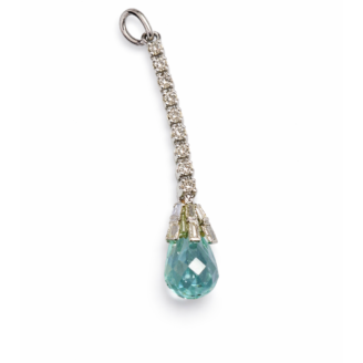 18 KT Gold Blue Topaz Drop Diamond Pendant