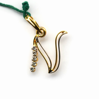 18 KT Gold Diamond Alphabet N Pendant