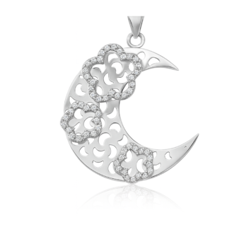 18 KT Gold Diamond Floral Moon Pendant