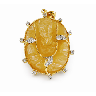 18 KT Gold Diamond Blessing Ganesh Moonstone Pendant