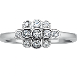18 KT White Gold Classic Diamond Cluster Ring