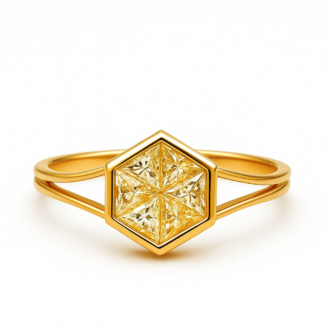 18 KT Yellow Gold Hexagon Diamond Ring