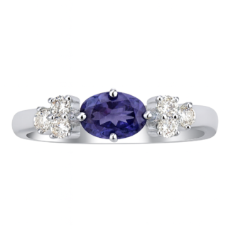 18 KT White Gold Oval Blue Topaz Diamond Ring