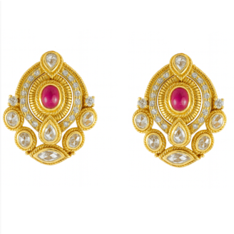 18 KT Gold Ruby Diamond Earrings