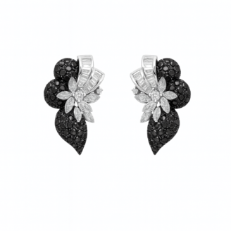 18 KT Gold Designer Black and White Diamond Earrings