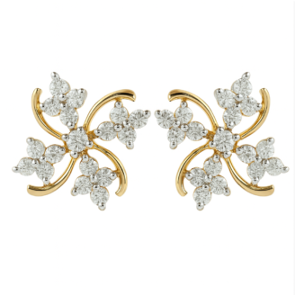 18 KT Gold Diamond Floral Stud Earrings