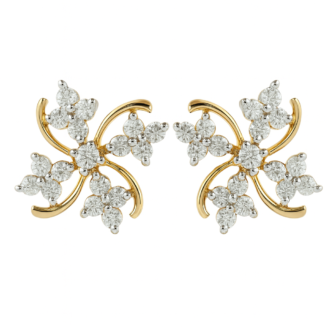 18 KT Gold Designer Floral Diamond Earrings