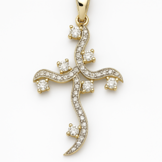 18 KT Gold Diamond Modern Cross Pendant