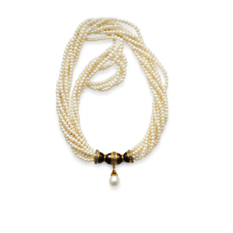 18 KT Gold Diamond Multi Layer Pearl Necklace