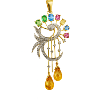 18 KT Gold Diamond Multi-Gemstone Drop Necklace