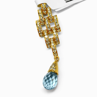 18KT Gold Diamond Pendant with Blue Topaz Stone Drop