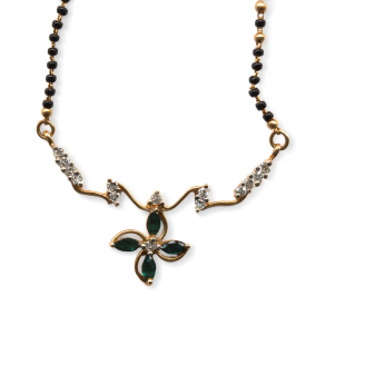 Diamond & Emerald Floral Mangalsutra – 18 KT Gold