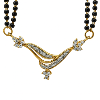 Stylish Double Wave Diamond Mangalsutra – 18 KT Gold